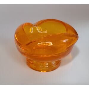 Vintage MCM Orange Art Glass Pedestal Ashtray Catchall Vibrant Color